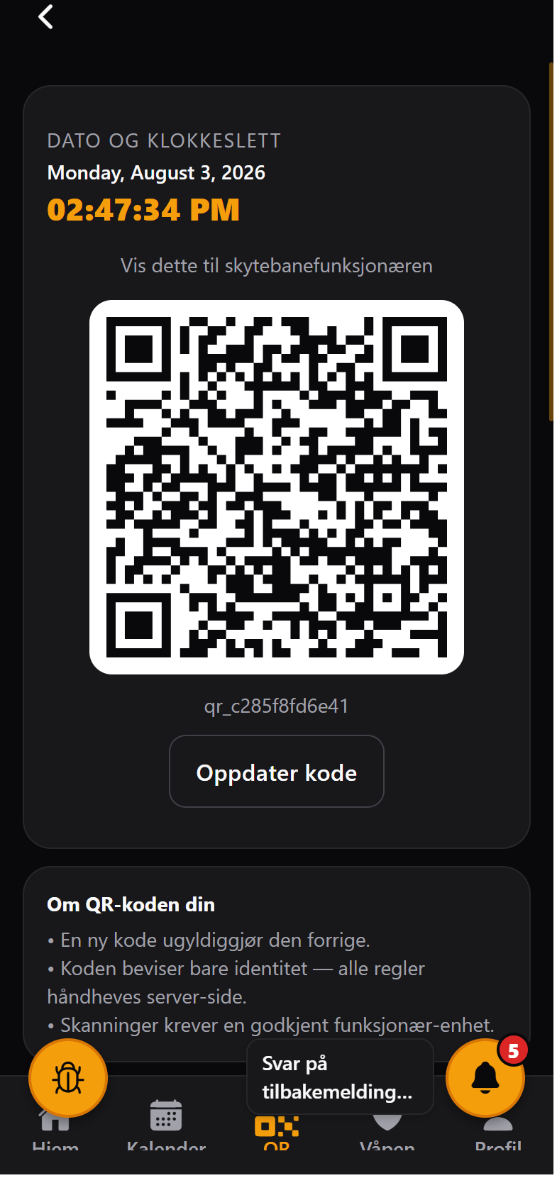Personlig QR-kode for innsjekk