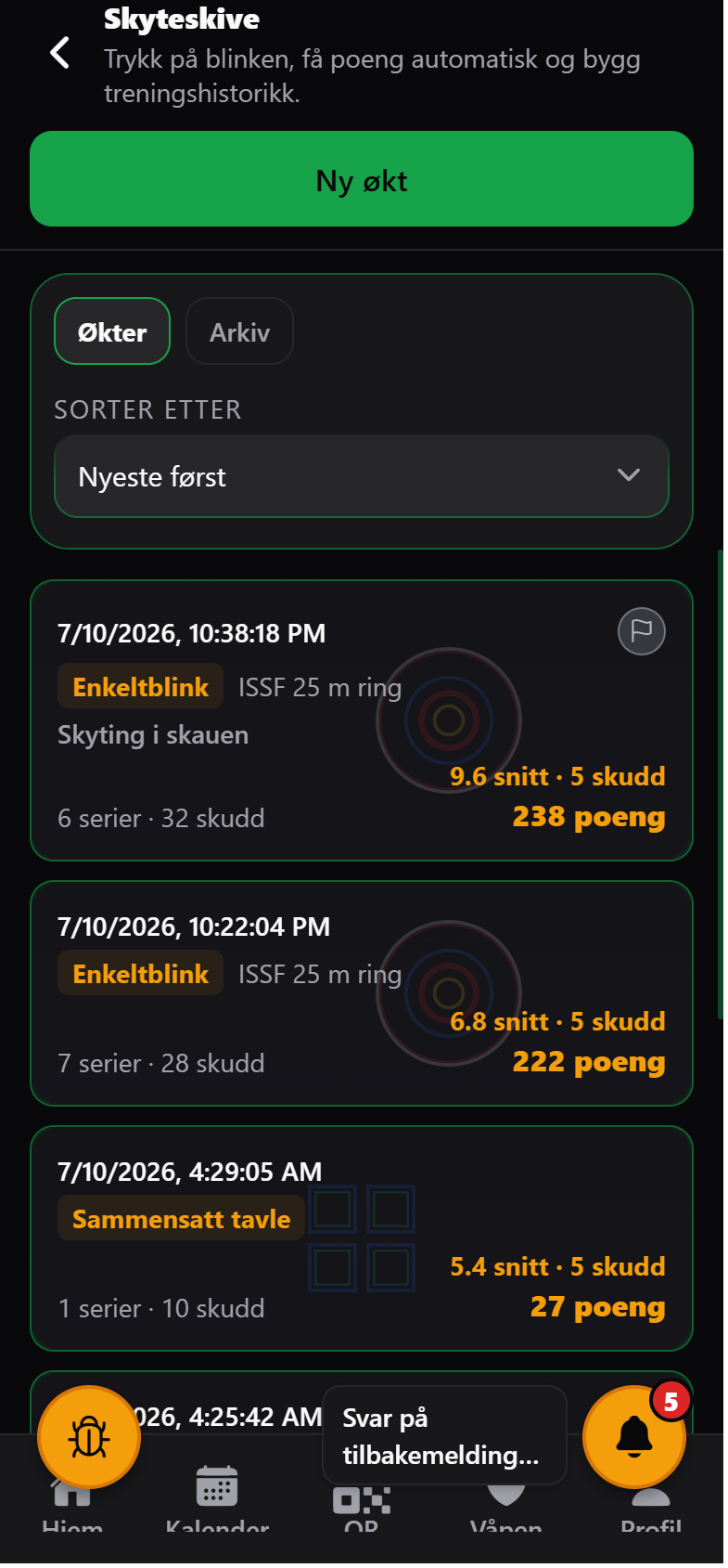 Skyteskive med økter, poeng og historikk